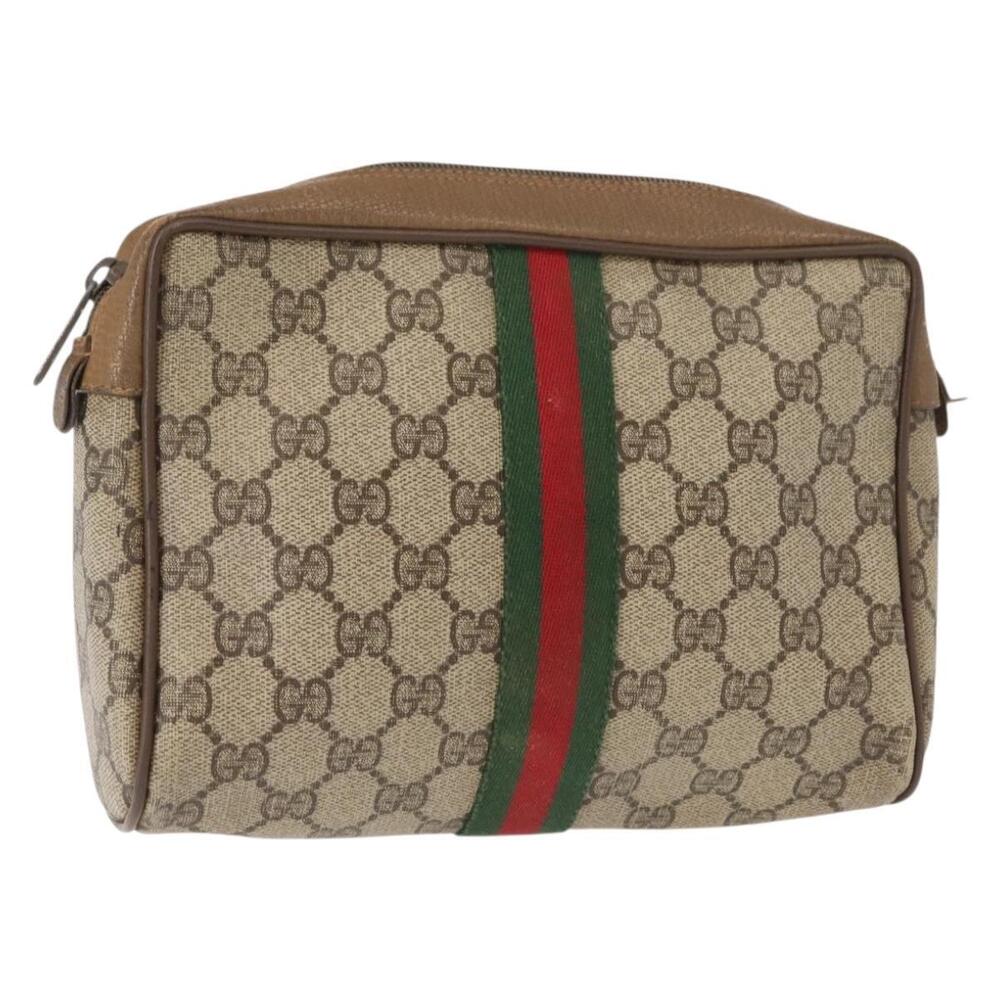 GUCCI GG Supreme Web Sherry Line Clutch Bag PVC Beige Gold 89 01 012 Auth BA7455 - Picture 1 of 16